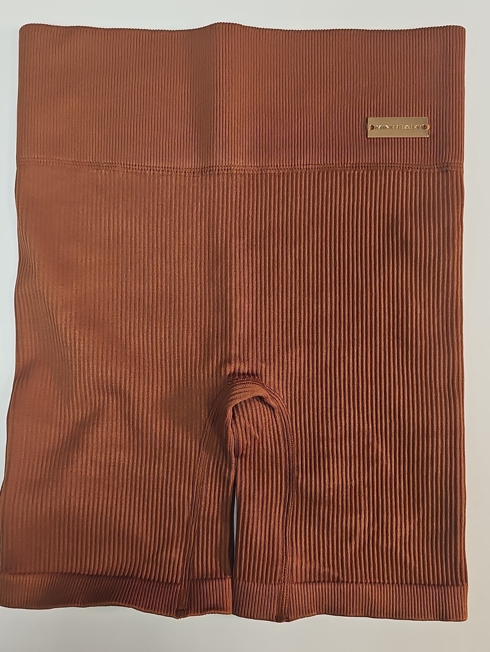 Ribbed High-Rise Athletic Bike Shorts in Rust